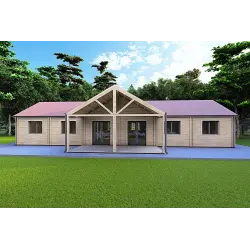 Casa prefabbricata di legno con patio GINEVRA 130 m² 44/140/44 mm, vista frontale