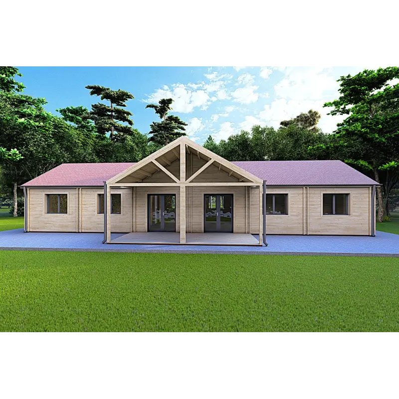 Casa prefabbricata di legno con patio GINEVRA 130 m² 44/140/44 mm, vista frontale