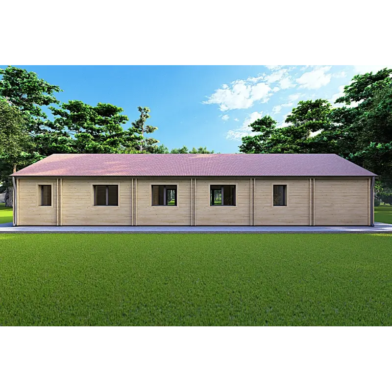 Casa prefabbricata di legno con patio GINEVRA 130 m² 44/140/44 mm, retro