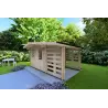 Casa in legno da giardino AURORA con legnaia 4.5x2.5 44mm, fronte lato destro