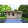 Casa in legno da giardino AURORA con legnaia 4.5x2.5 44mm, vista frontale