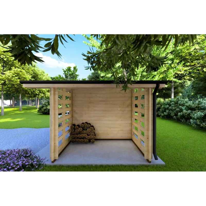 Casa in legno da giardino AURORA con legnaia 4.5x2.5 44mm, lato destro