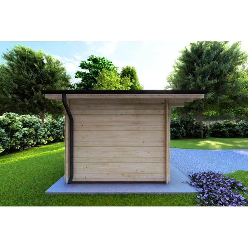 Casa in legno da giardino AURORA con legnaia 4.5x2.5 44mm, lato sinistro