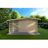 Casa in legno da giardino AURORA con legnaia 4.5x2.5 44mm, retro