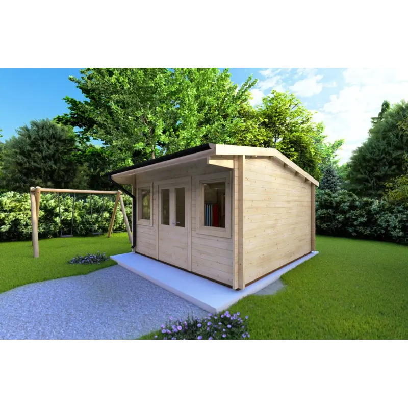 Casetta da giardino AZZURRA 4x3 44mm, fronte lato destro