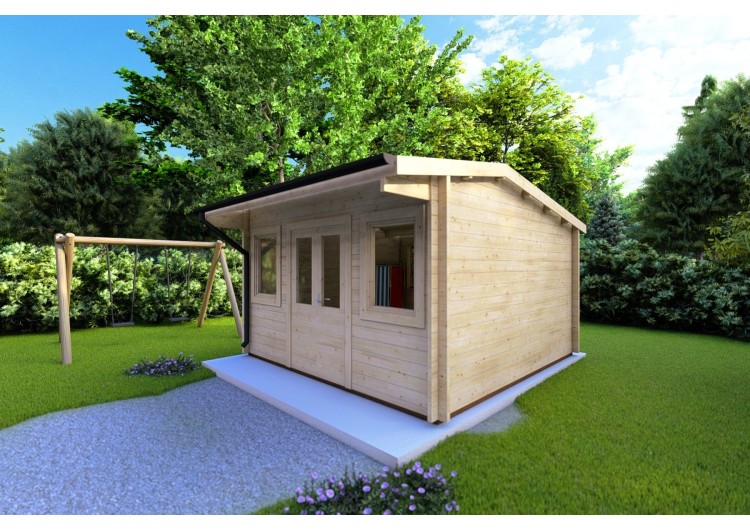 Casa in legno da giardino AZZURRA 4x4 44mm, fronte lato destro