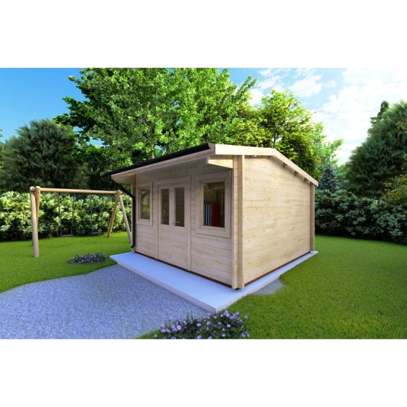 Casa in legno da giardino AZZURRA 4x4 44mm, fronte lato destro