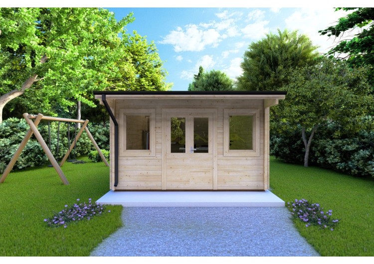 Casa in legno da giardino AZZURRA 4x4 44mm, vista frontale