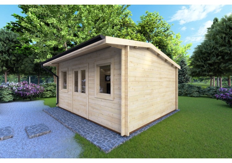Casetta in legno AZZURRA 5x4 44mm, fronte lato destro
