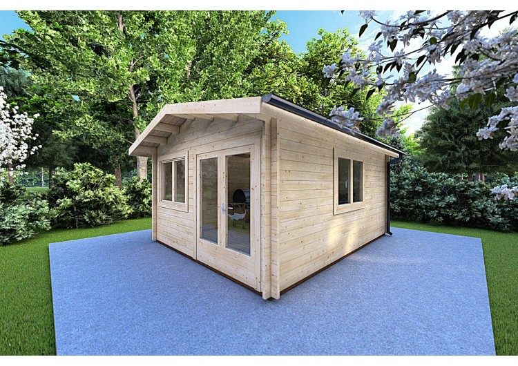 Casa in legno da giardino LELLA 4x6 44mm, fronte lato destro