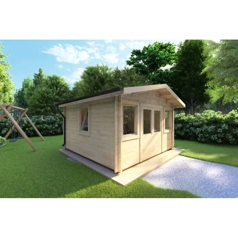 Casa in legno da giardino ARIZONA 4x4 44mm, fronte lato sinistro