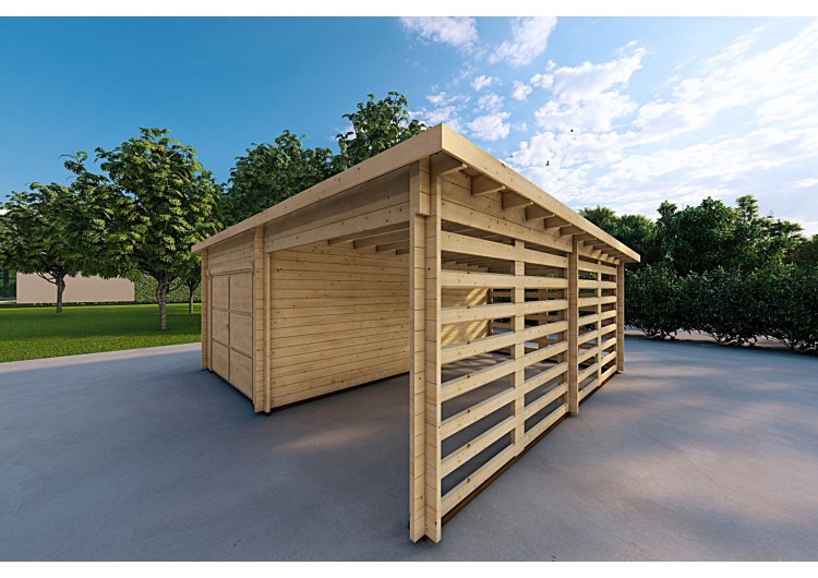 Garage di legno tettoia 6x6 44mm, fronte lato destro
