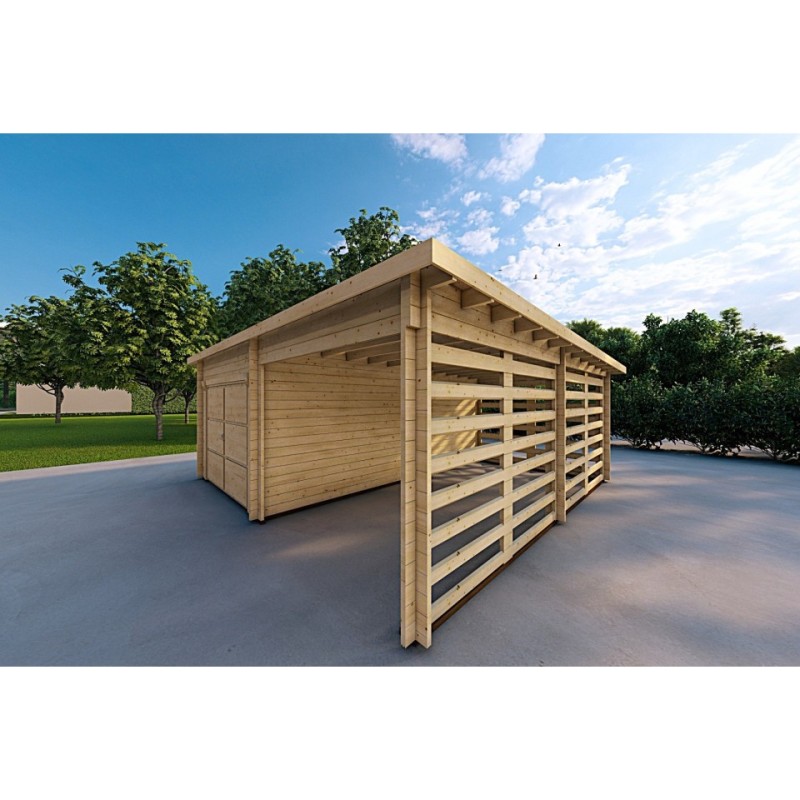 Garage di legno tettoia 6x6 44mm, fronte lato destro