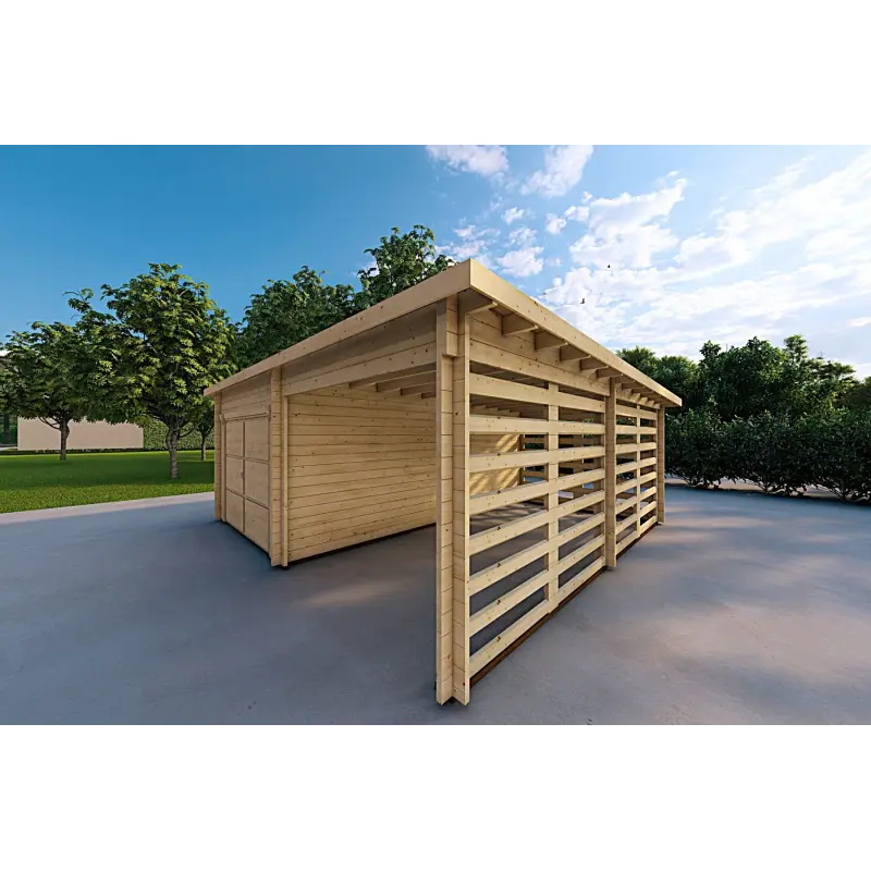 Garage di legno tettoia 6x6 44mm, fronte lato destro