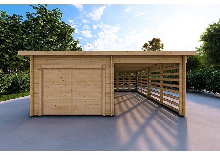 Garage di legno tettoia 6x6 44mm, vista frontale
