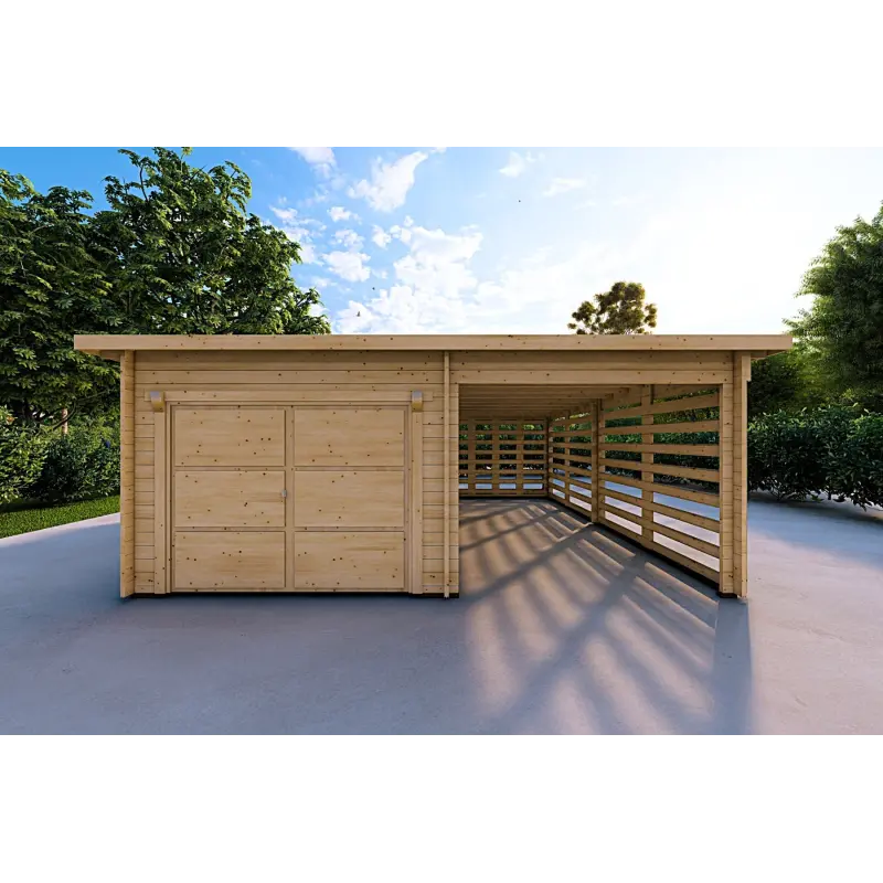 Garage di legno tettoia 6x6 44mm, vista frontale