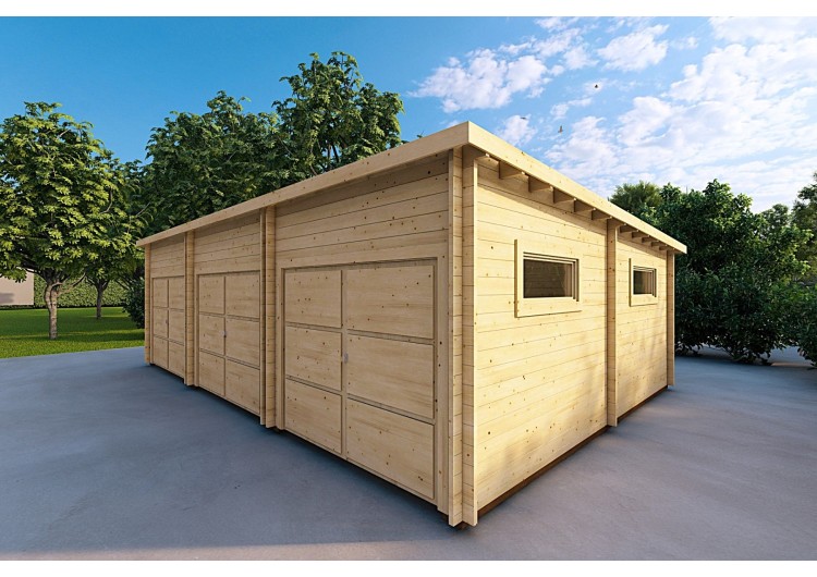 Garage di legno TRE POSTI 9x6 44mm, fronte lato destro