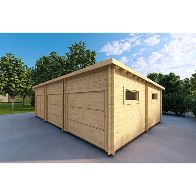 Garage di legno TRE POSTI 9x6 44mm, fronte lato destro