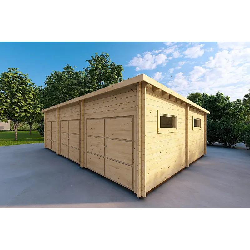 Garage di legno TRE POSTI 9x6 44mm, fronte lato destro