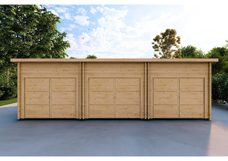 Garage di legno TRE POSTI 9x6 44mm, vista frontale