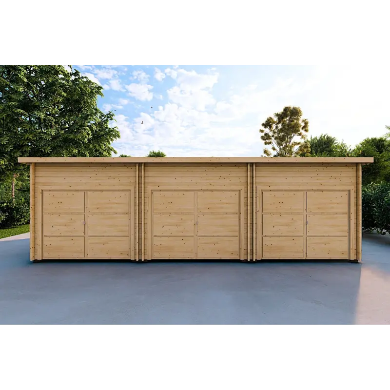 Garage di legno TRE POSTI 9x6 44mm, vista frontale