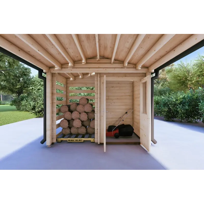 Tettoia di legno con ripostiglio e legnaia 24.69 m² 44mm, legnaia
