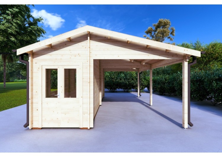 Tettoia di legno con ripostiglio 29.33 m² 44mm, vista frontale