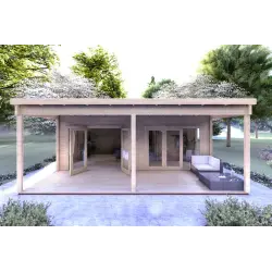Casa di legno con portico ALICE 7x6.4 44mm, vista frontale