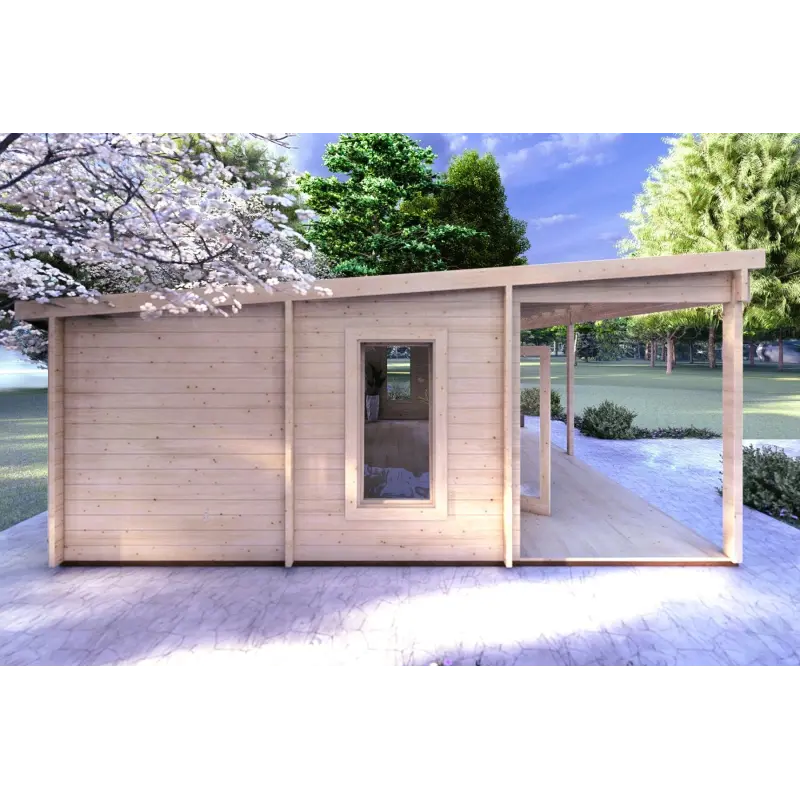 Casa di legno con portico ALICE 7x6.4 44mm, lato sinistro