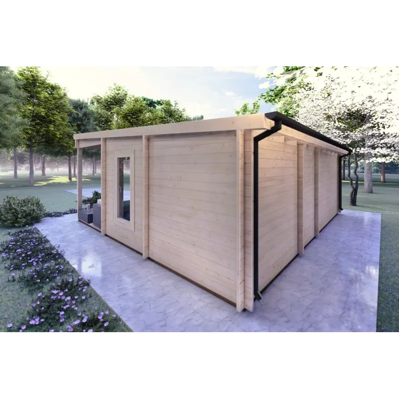 Casa di legno con portico ALICE 7x6.4 44mm, retro