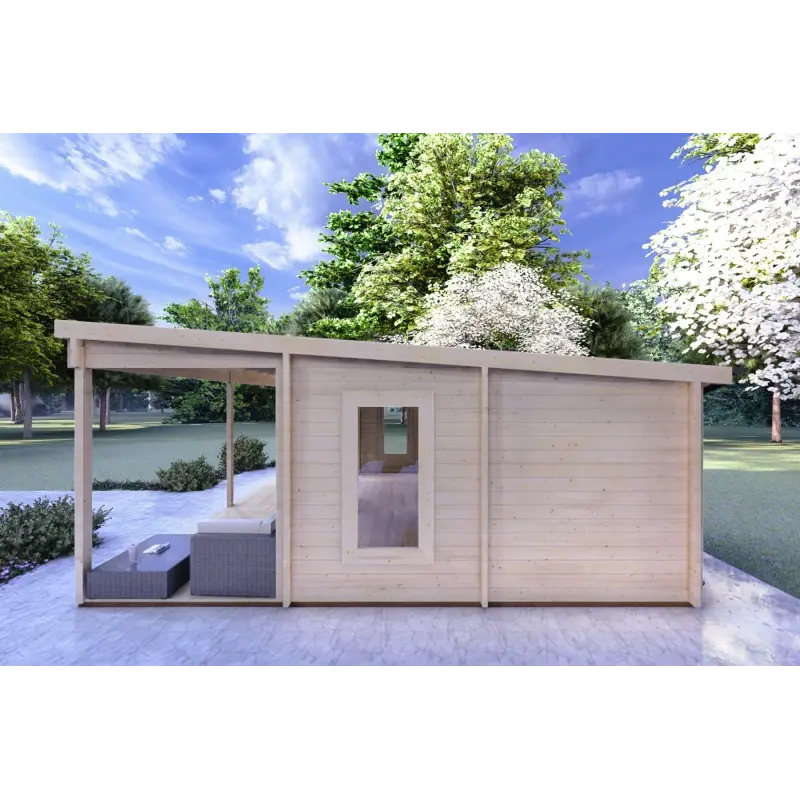 Casa di legno con portico ALICE 7x6.4 44mm, lato destro