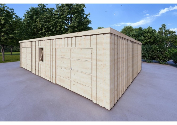 Garage di legno doppio mono falda con ripostiglio personale 9.6x6.4 44/80/30/40 mm, fronte lato destro