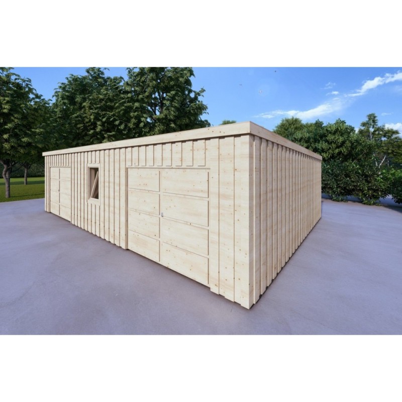 Garage di legno doppio mono falda con ripostiglio personale 9.6x6.4 44/80/30/40 mm, fronte lato destro