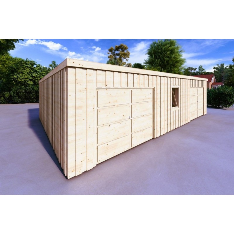 Garage di legno doppio mono falda con ripostiglio personale 9.6x6.4 44/80/30/40 mm, lato sinistro