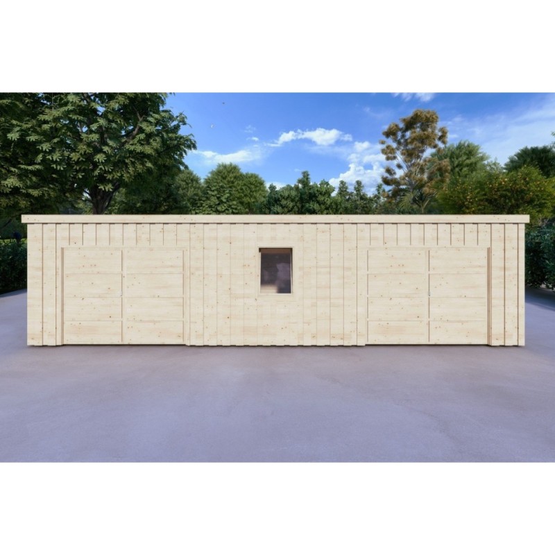 Garage di legno doppio mono falda con ripostiglio personale 9.6x6.4 44/80/30/40 mm, fronte