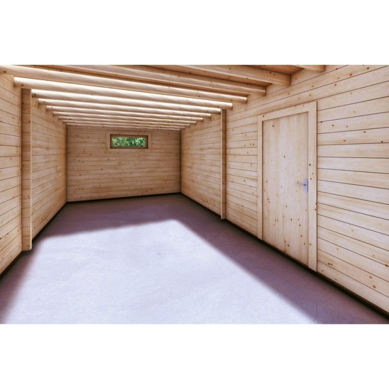 Garage di legno doppio mono falda con ripostiglio personale 9.6x6.4 44/80/30/40 mm, interno pareti