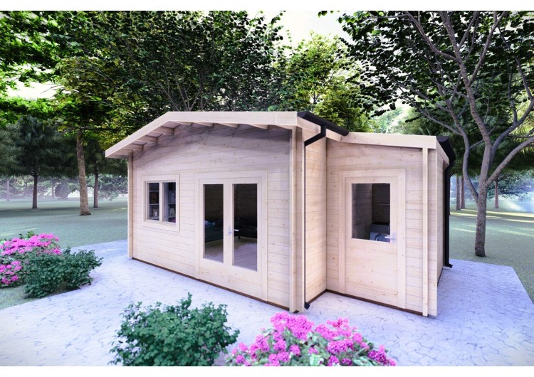 Casa in legno da giardino JASMINE 8x4 44mm, fronte lato destro