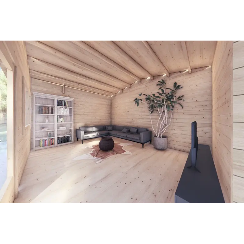 Casa in legno da giardino JASMINE 8x4 44mm, interno soggiorno