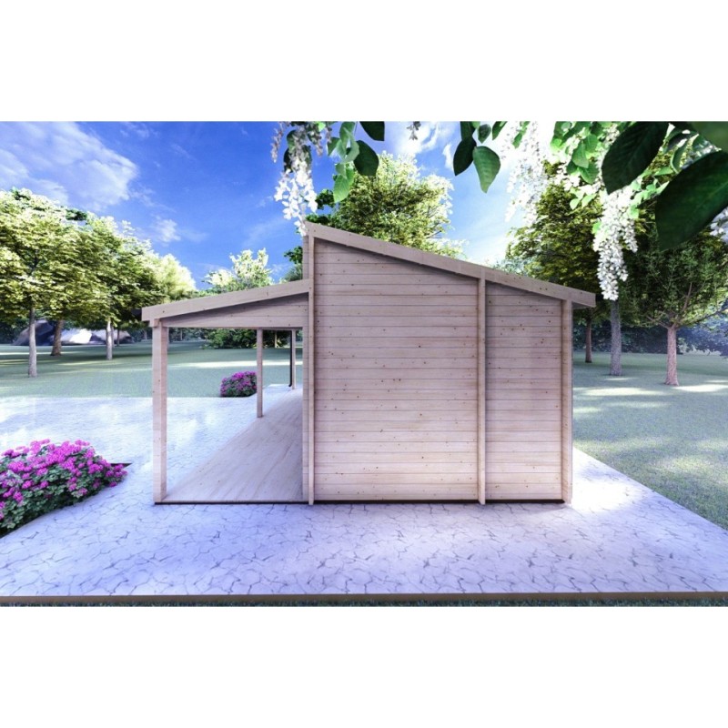 Casa in legno con patio GIANNA 6.5x5.4 44mm, lato destro