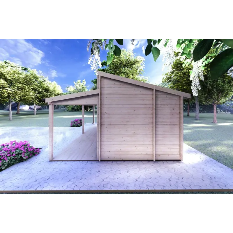 Casa in legno con patio GIANNA 6.5x5.4 44mm, lato destro