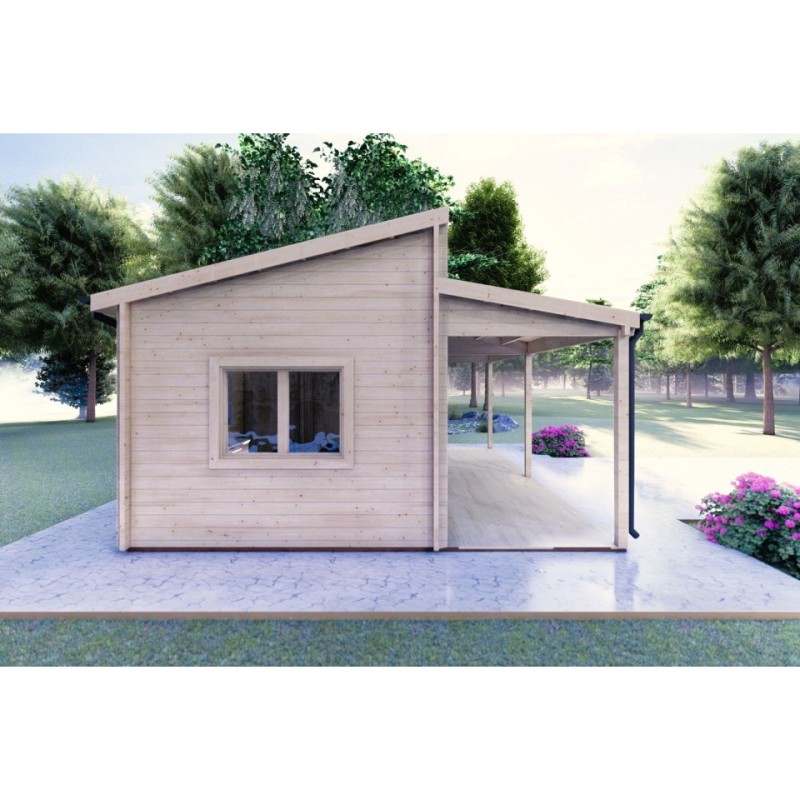 Casa in legno con patio GIANNA 6.5x5.4 44mm, lato sinistro