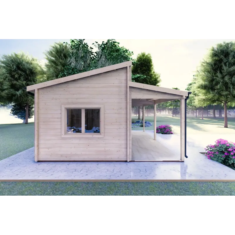 Casa in legno con patio GIANNA 6.5x5.4 44mm, lato sinistro