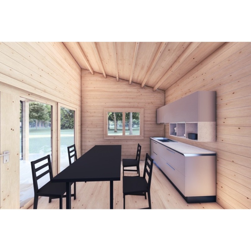 Casa in legno con patio GIANNA 6.5x5.4 44mm, interno cucina