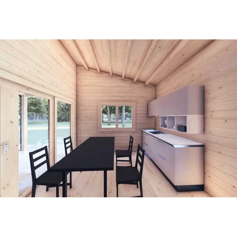 Casa in legno con patio GIANNA 6.5x5.4 44mm, interno cucina