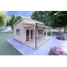 Casa in legno con patio GIANNA 6.5x5.4 44mm, fronte lato sinistro