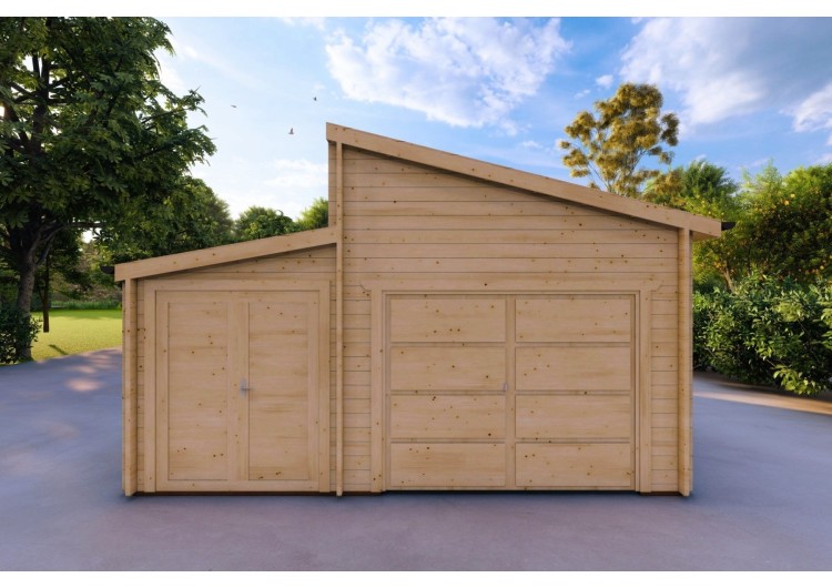 Garage in legno singolo con ripostiglio 35.61 m² 44mm, vista frontale