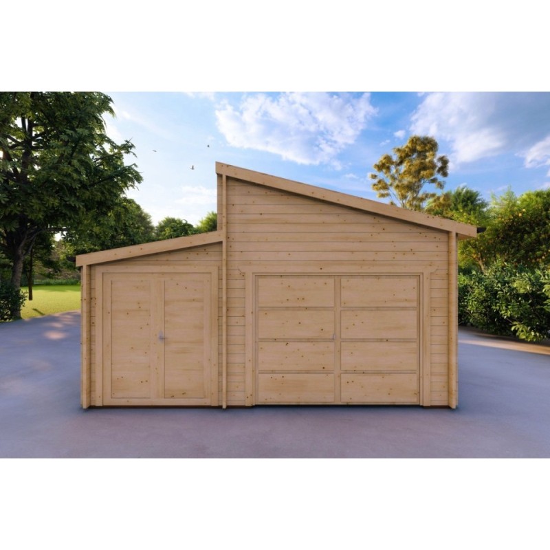 Garage in legno singolo con ripostiglio 35.61 m² 44mm, vista frontale