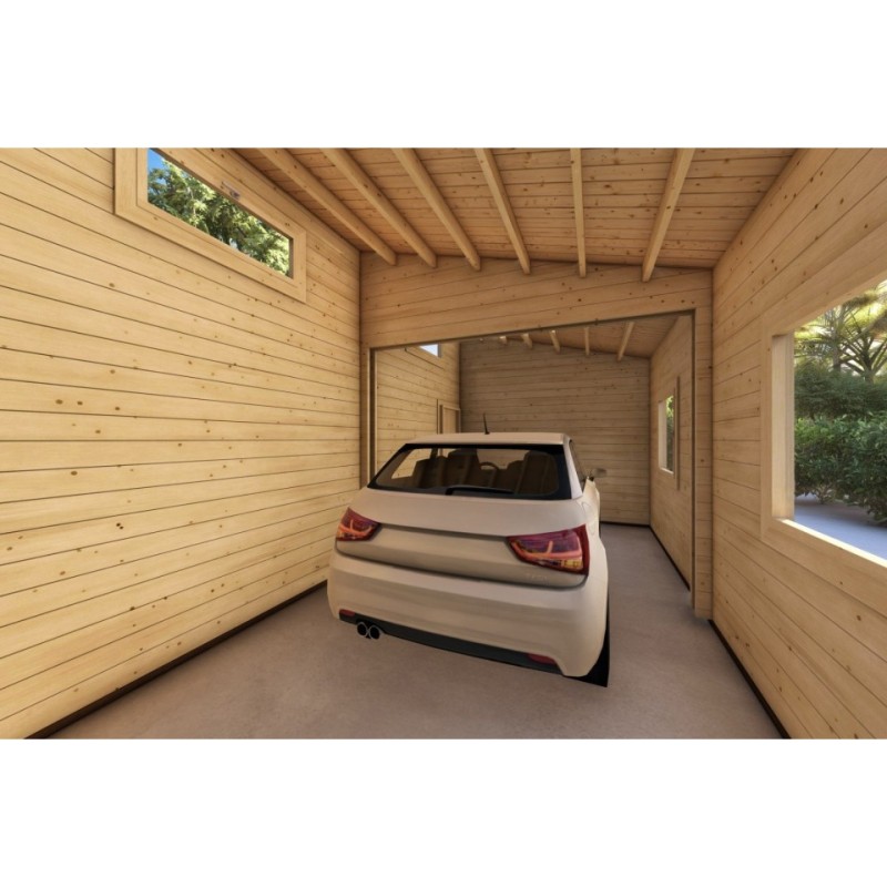 Garage in legno singolo con ripostiglio 35.61 m² 44mm, interno con macchina