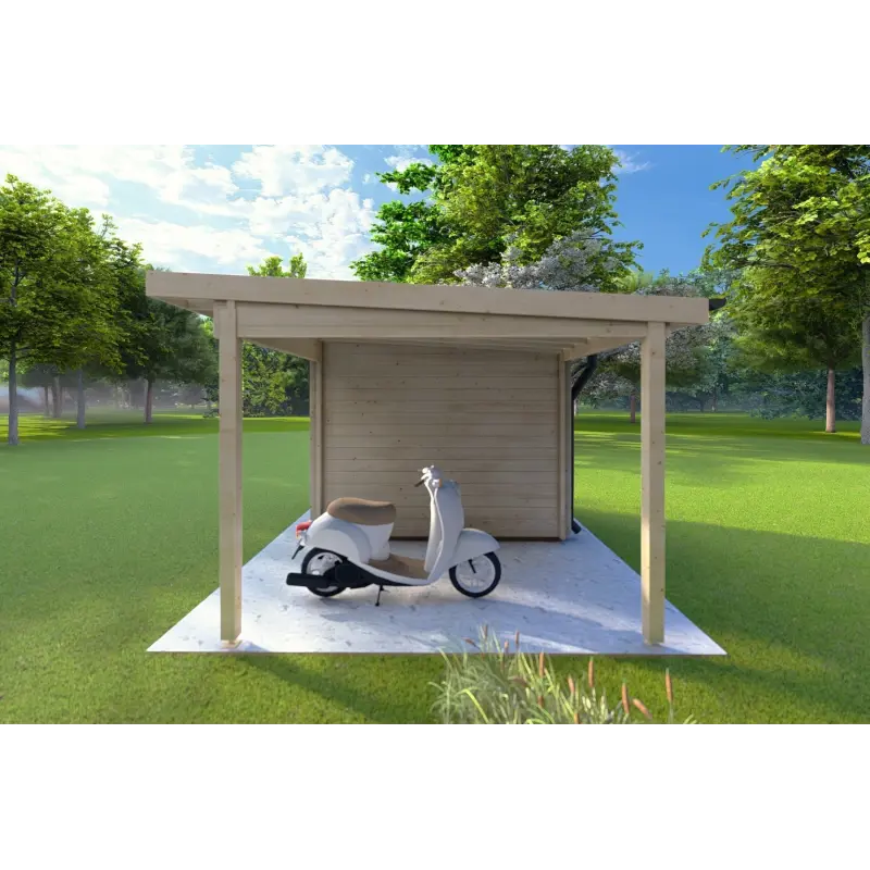 Casetta da giardino AMARISSA con tettoia 3x4 44mm, lato destro