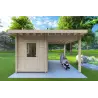 Casetta da giardino AMARISSA con tettoia 3x4 44mm, vista frontale